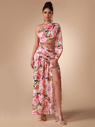 Chain Embellished Floral Maxi Dress FancySticated