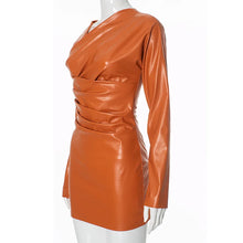 Load image into Gallery viewer, Orange Leather Pleated Mini Dress
