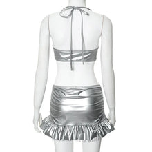 Load image into Gallery viewer, Silver Leather Ruffles Skirt Set
