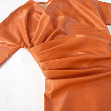 Load image into Gallery viewer, Orange Leather Pleated Mini Dress
