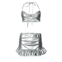 Load image into Gallery viewer, Silver Leather Ruffles Skirt Set
