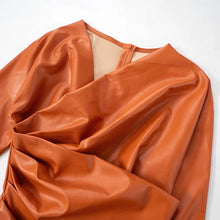 Load image into Gallery viewer, Orange Leather Pleated Mini Dress
