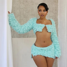 Load image into Gallery viewer, Fuzzy Wrap Mini Skirt Set
