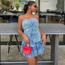 Load image into Gallery viewer, Keke Denim Pleated Skirt Set
