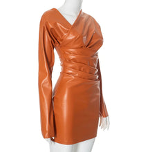 Load image into Gallery viewer, Orange Leather Pleated Mini Dress
