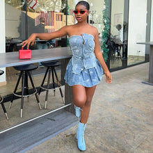 Load image into Gallery viewer, Keke Denim Pleated Skirt Set
